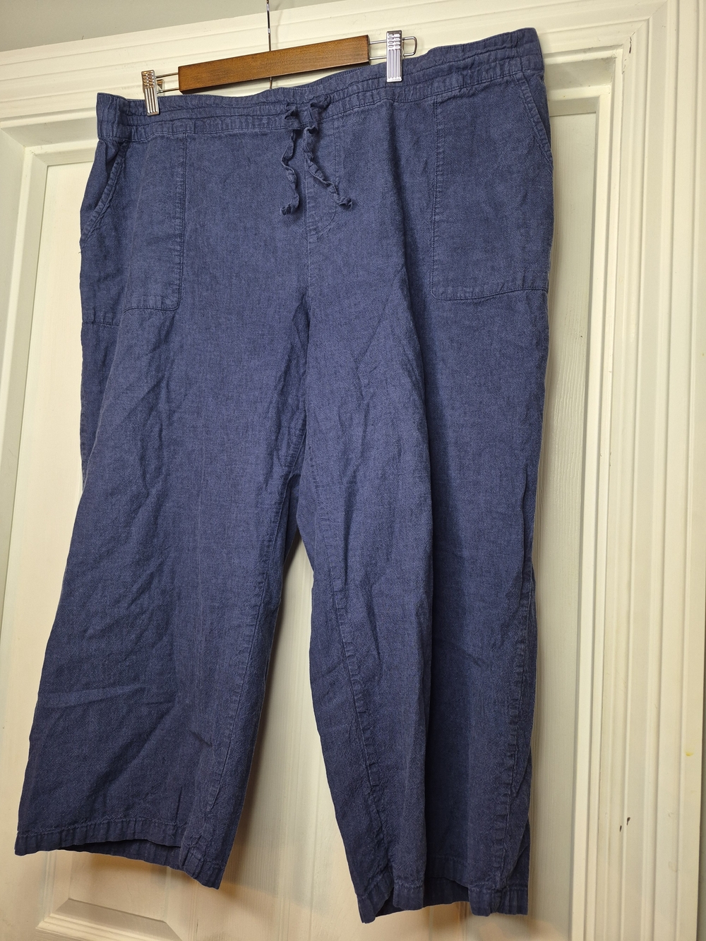 Liz Claiborne Drawstring Pants in Navy Blue Cotton Linen Blen Xxl